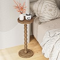 Vista 8 de Mesa auxiliar pequeña, mesa de bebida de madera de caucho para espacios pequeños, mesas de café con pedestal de madera maciza, mesas auxiliares