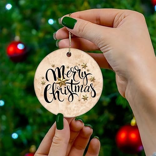Vista 12 de Two-Side Printed Merry Christmas Marble Ceramic Christmas Ornament, Novelty for Family Friends Kids, Abstract Christmas Keepsake Pendants
