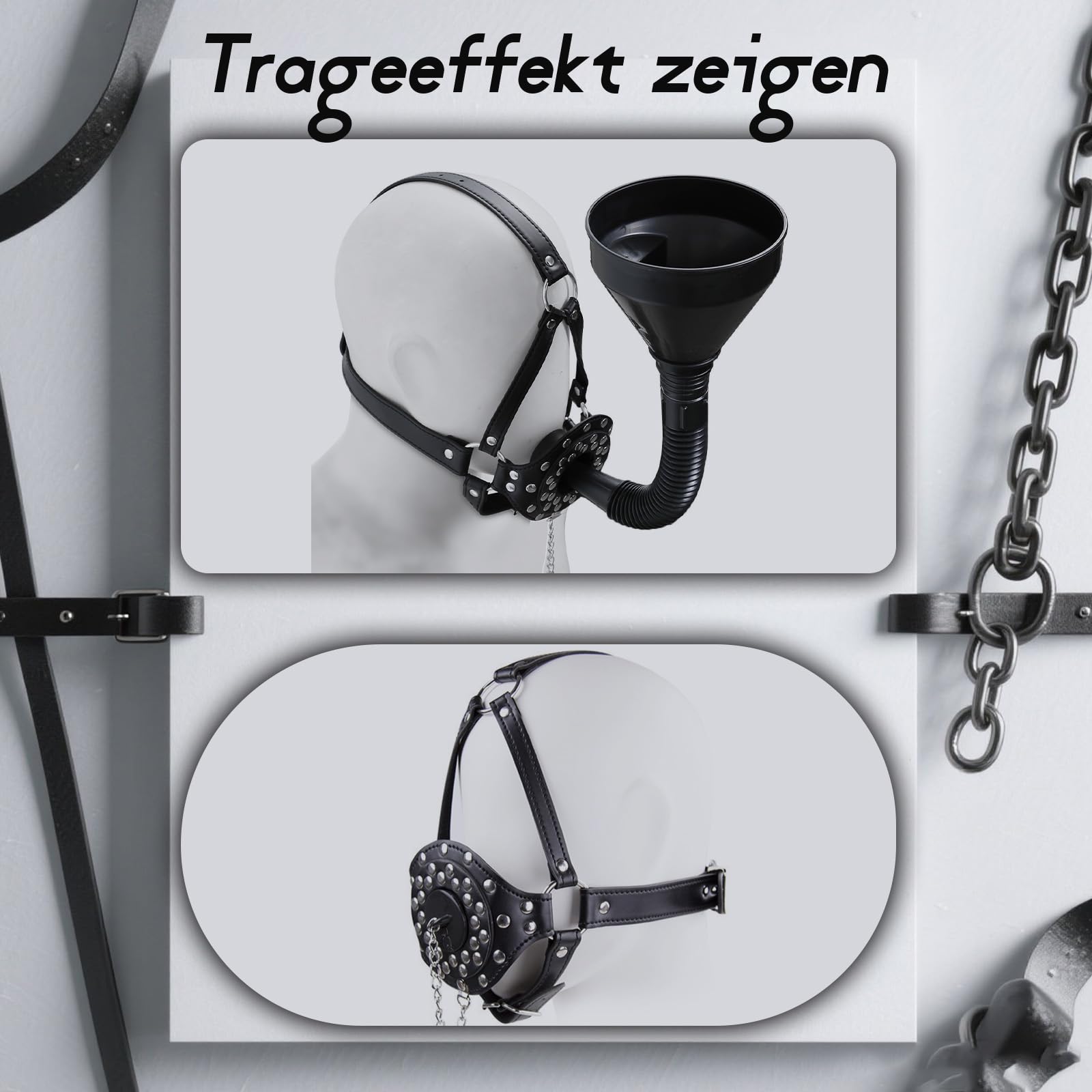 Bâillon Sex SM Femme Bâillon Bouche Large pour Bondage avec Entonnoir avec Harnais de Tête Retenues Bouche Réglable en Cuir pour Femmes avec Urinoir Torture Sexe Extrême Esclave Outil
