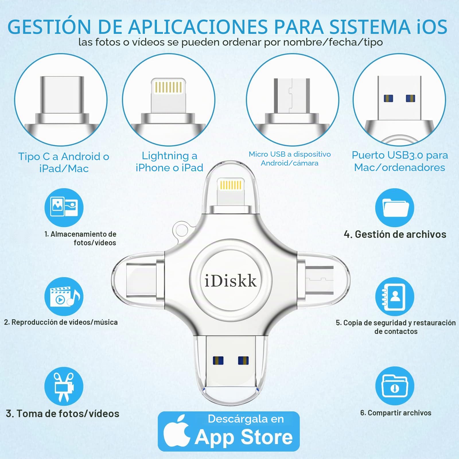 iDiskk 128G Flash Drive para iPhone,MFi Certificado de Almacenamiento de Memoria USB para iPhone.Photo Stick Funciona con la última Serie iPhone 15,iOS USB-C Teléfono Android y PC