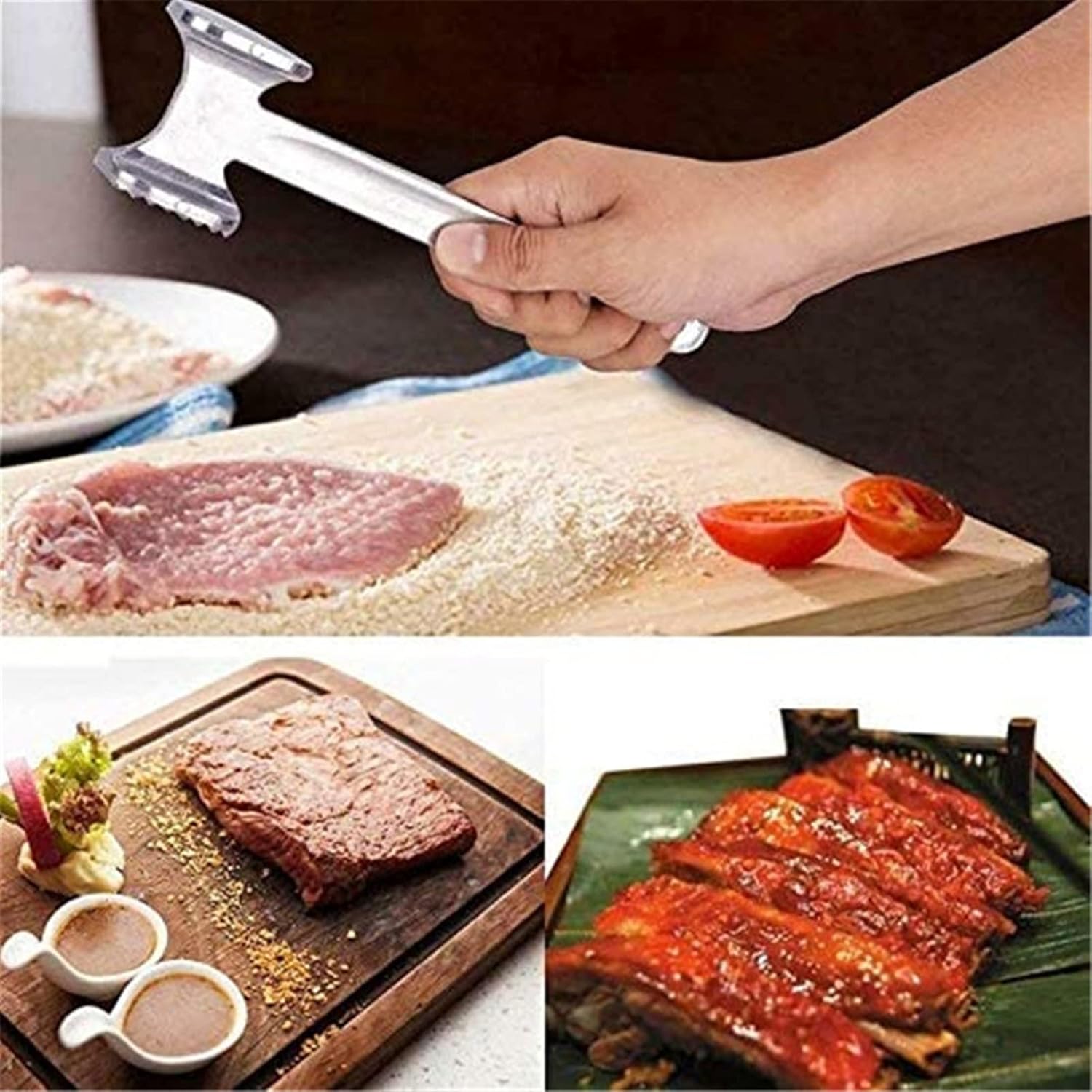Food Hammer Kitchen Meat Tools Aluminum Alloy Multifunction Meat Hammer Two Sides Loose Tenderizers Steak Pork Kitchen Gargets Accessories (White 22.5cmX5cm)