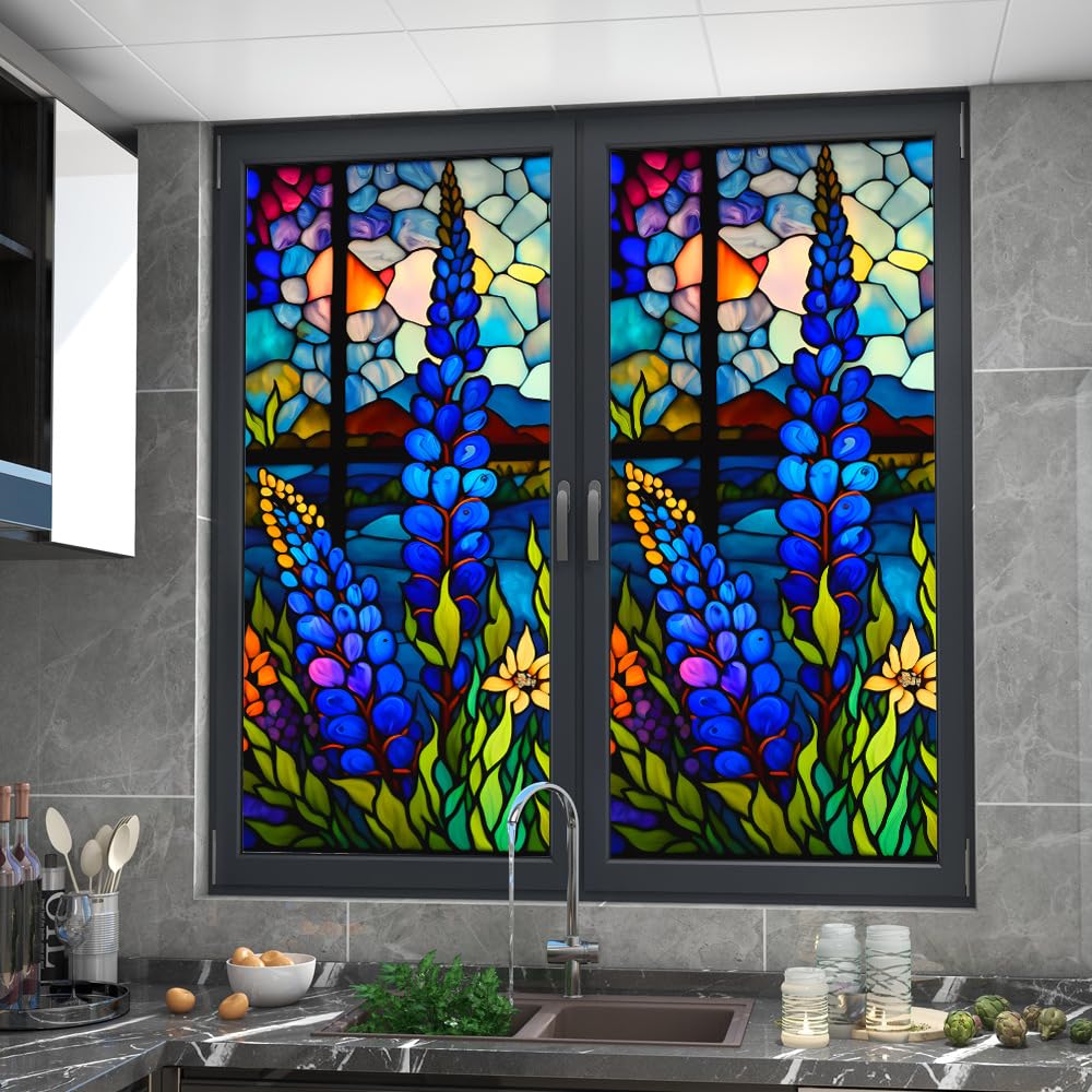 2 Pezzi Pellicole Protettive per Finestre, 45 x 100cm Rimovibili Statiche Pellicola per Vetri Finestre Colorata per Casa, Ufficio, Bagno (stile 7)