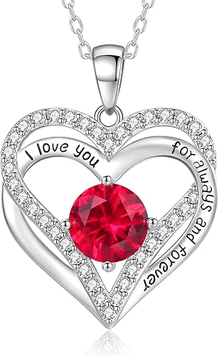 Lanzer Collares de plata de ley 925 para mujer colgante de corazón de diamante de piedra natal para Navidad regalo de joyería de aniversario para su