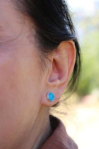 Vista 30 de Sterling Silver Black Onyx Handmade Round Stud Earrings for Women & Men - 9mm Black Onyx Cabochon