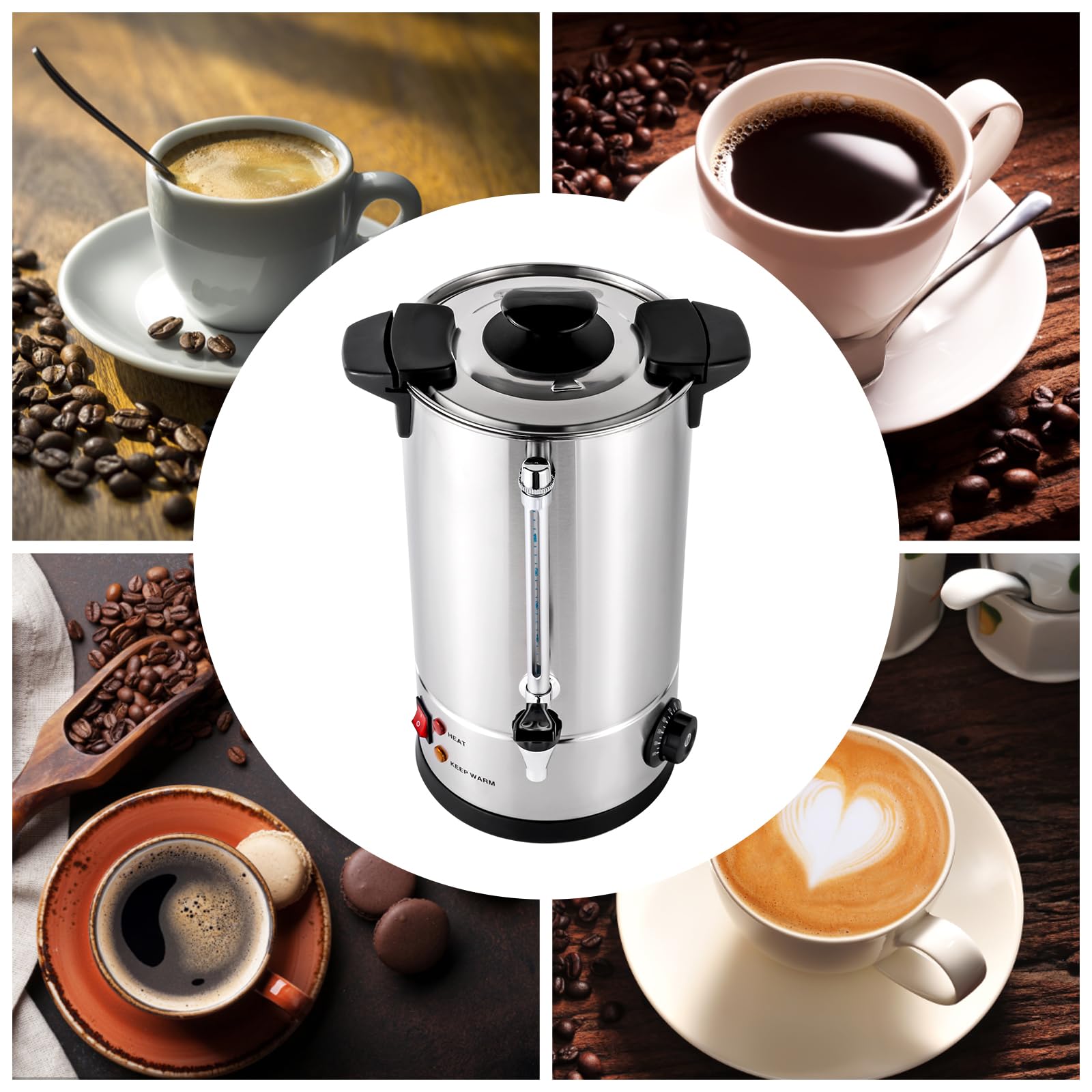 Coffee Urn, Commercial Stainless Steel 10L Coffee Urn, 1KW Hot Water Boiler with Percolator, Coffee Maker Portable Electric Coffee Pot Coffee Maker Hot Water Urn for Office, Home, Parties, Weddings