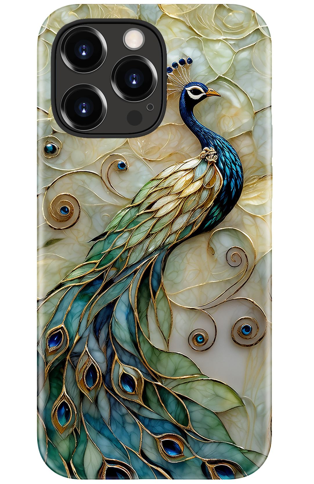 DorisMax for iPhone 13 Pro Max Case - Wireless Charging Compatible - Dual-Layer Hard Shell + Silicone Cover - Shockproof Protective Phone Case with Stylish Designs for Women - Peacock and Flower