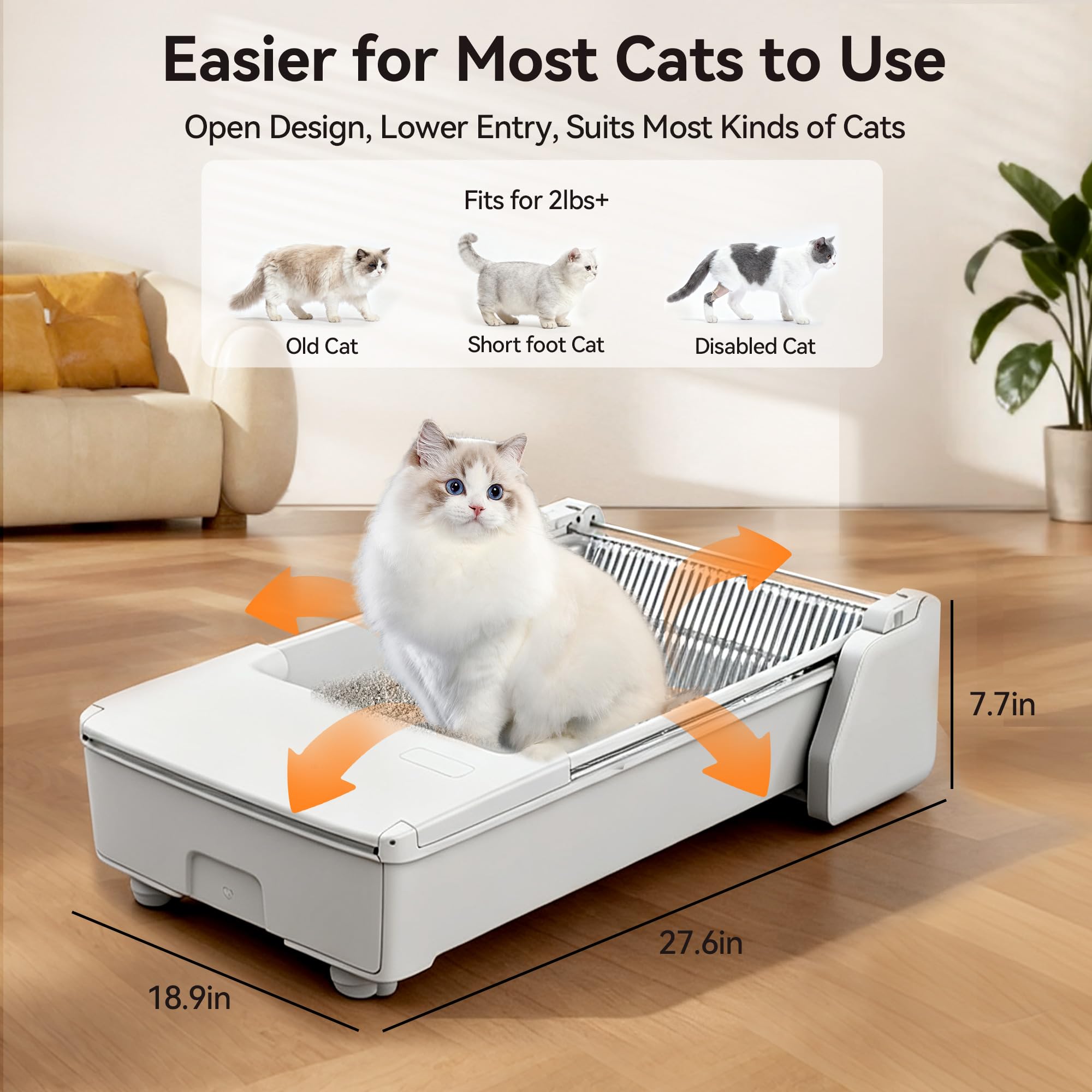 Meowant Arenero Gatos Autolimpiable – Diseño Abierto, Doble rastrillo, Compatible con Arena aglomerante, Anti-atrapamiento, Control de olores y fácil Limpieza. Ideal para hogares con múltiples Gatos