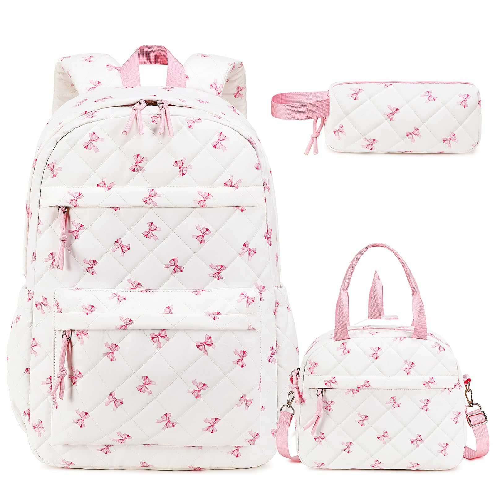 Quilted Backpack for Girls with Lunch Box Pencil Case
