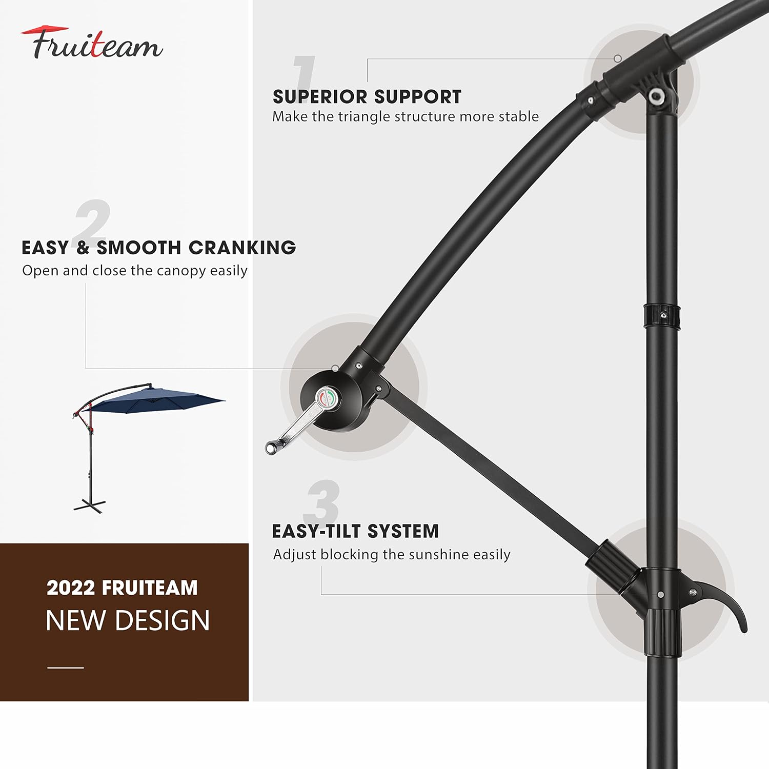 FRUITEAM 10Ft Offset Patio Umbrella, Cantilever Hanging Umbrellas, Outdoor Umbrella Large Market Umbrella with Crank & Cross Base, Waterproof UV Protection UPF50+ for Garden/Pool/Back…