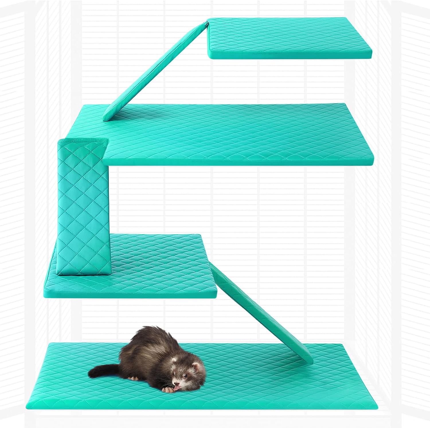 7 Pcs Winter Ferret Cage Liner Set Washable Ferret Pads Bedding Cage Accessories for Small Animals Hamster Rats Chinchillas Hedgehogs Guinea, Stain-Resistant Material(Light Blue)