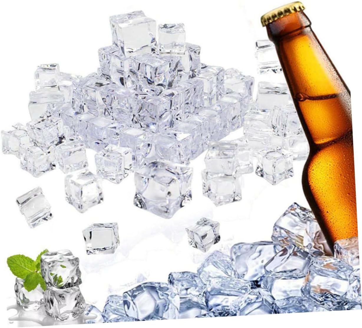 PRETYZOOM 150pcs Artificial Acrylic Ice Cubes Fake Ice for Photography Props Kitchen Decoration Wedding Party Use Realistic Reusable Luster Design
