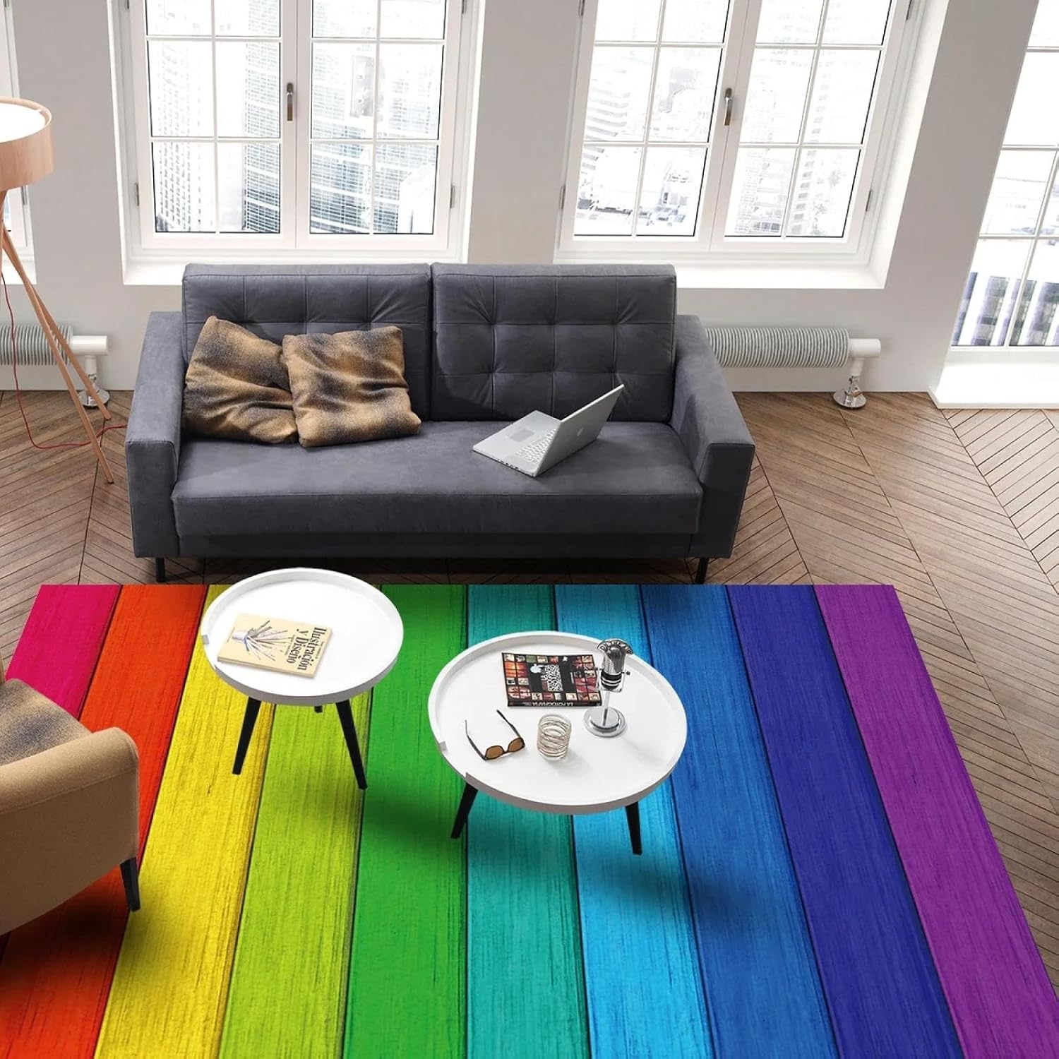 Rainbow Vintage Wood Grain Area Rug Living Room Floor Mat Children's Room Bedroom Bedside Carpet Kitchen Doormat 100x140cm