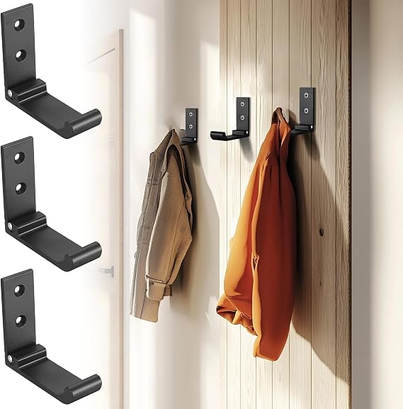 6 Pcs Foldable Wall Hooks for Hanging Heavy Duty, Foldable Hooks Wall Mounted, 90° Folding Wall Hookss, Black Fold Up Towel Hook for Kitchen Bathroom Jackets Bag Towel Coat Hook, with Screws
