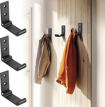 6 Pcs Foldable Wall Hooks for Hanging Heavy Duty, Foldable Hooks Wall Mounted, 90° Folding Wall Hookss, Black Fold Up Towel Hook for Kitchen Bathroom Jackets Bag Towel Coat Hook, with Screws