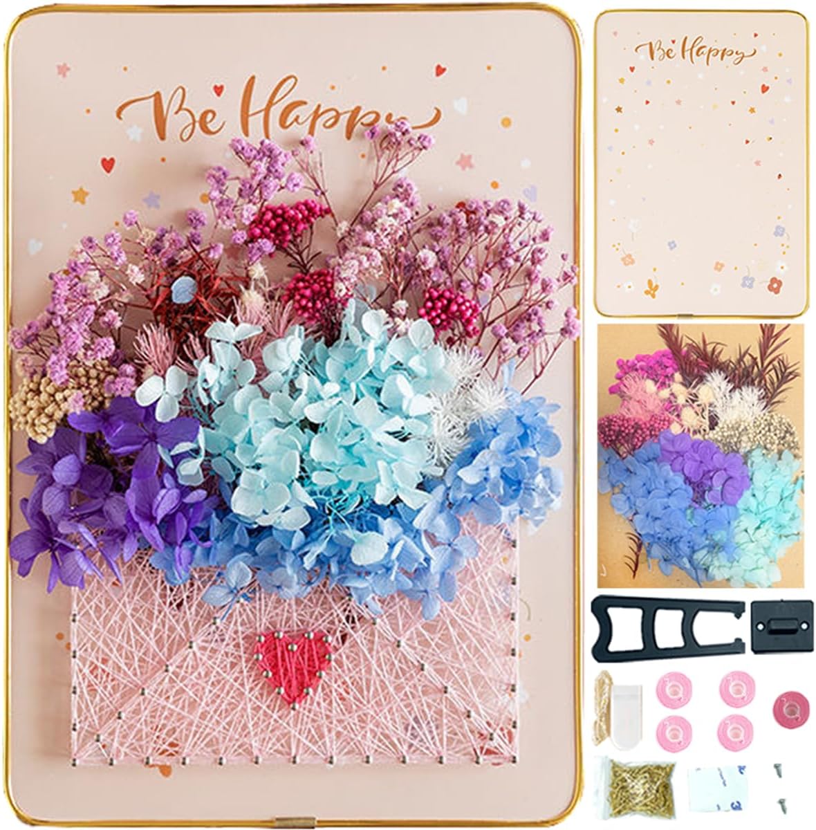 BAZIMA ALICE DIY String Art Kit for Beginner,Flowers String Art, DIY Dried Flowers Craft Kit, Unique Gift, Craft Kit for Holidays,Envelope and Flowers