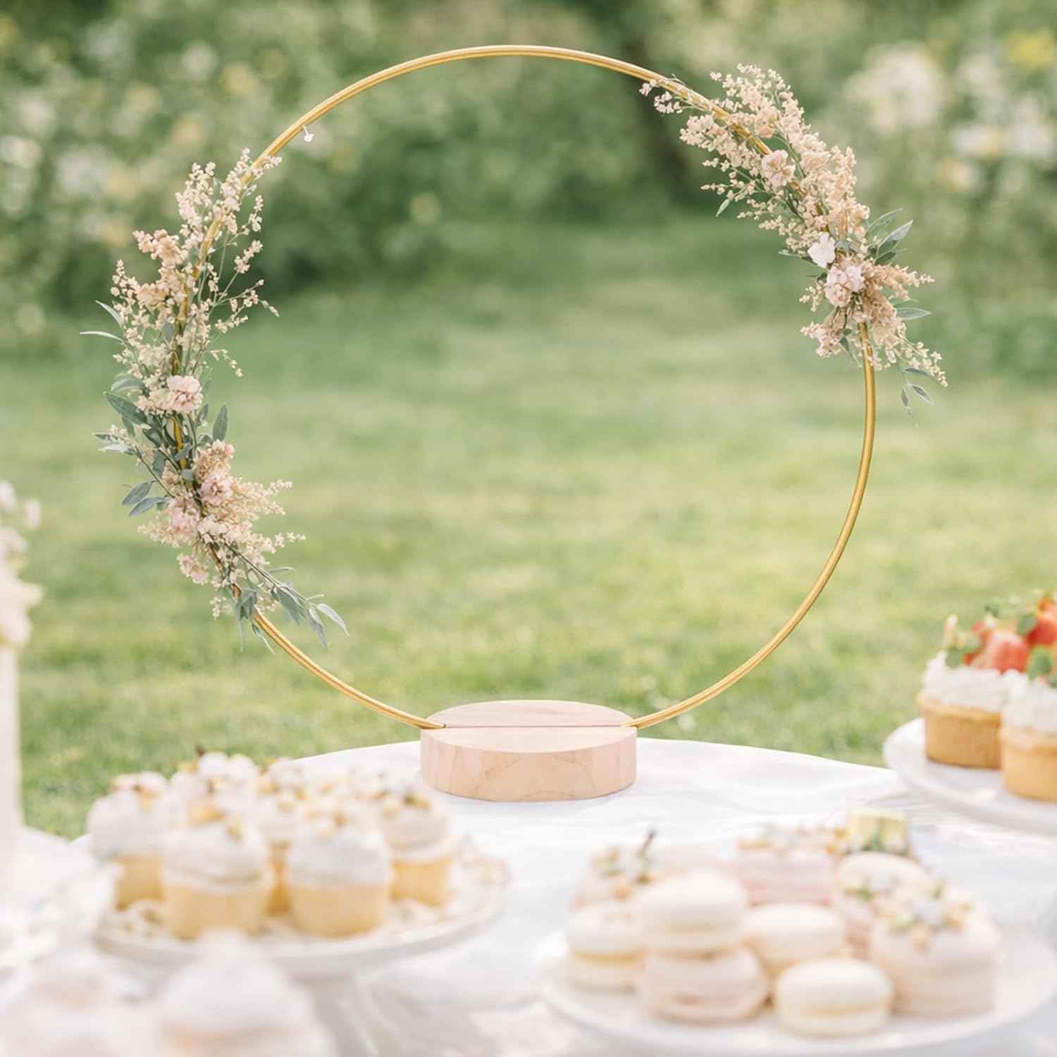 14 Pack Floral Hoop with Stand and LED Fairy Lights 12 inch Metal Rings for DIY Centerpiece Table Decorations Crafts Macrame Rings Hoop Wreath Dream Catcher Rings Wedding Christmas Wreaths, Gold