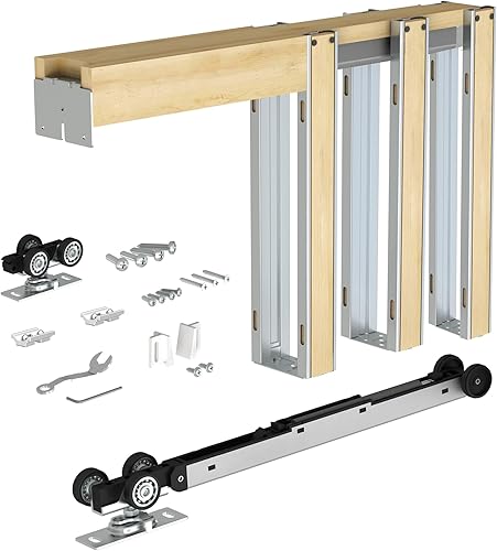 Miniatura 10 de JUBEST Kit de marco de puerta de bolsillo con mecanismo de cierre suave bidireccional de 220 libras, suave y silencioso, kit de puerta oculta fácil