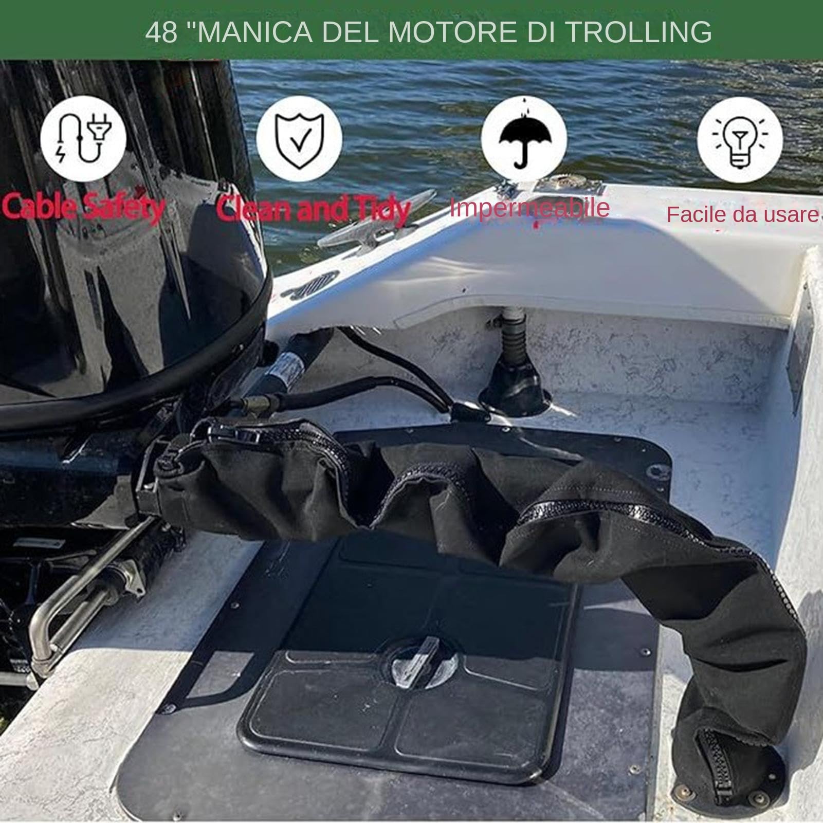 Manicotto Per Sartiame Motore - Protezione Per Cavi Con Cerniera Da 48 Pollici, Organizer Per Cavi Neri, Custodia Protettiva Per Fuoribordo | Copertura Di Sicurezza Per La Gestione Del Cablaggio Degli