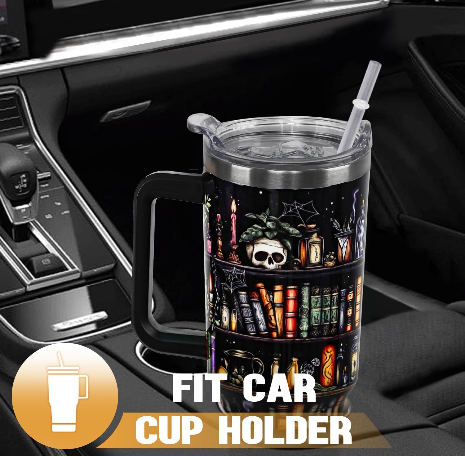 Book Lovers Gifts 40oz Book Lover Tumbler Halloween Goth Skull Bookshelf Coffee Travel Mugs Christmas Insulated Cup Gifts for Women Readers,Reading,Bookish,Librarian - Image 8