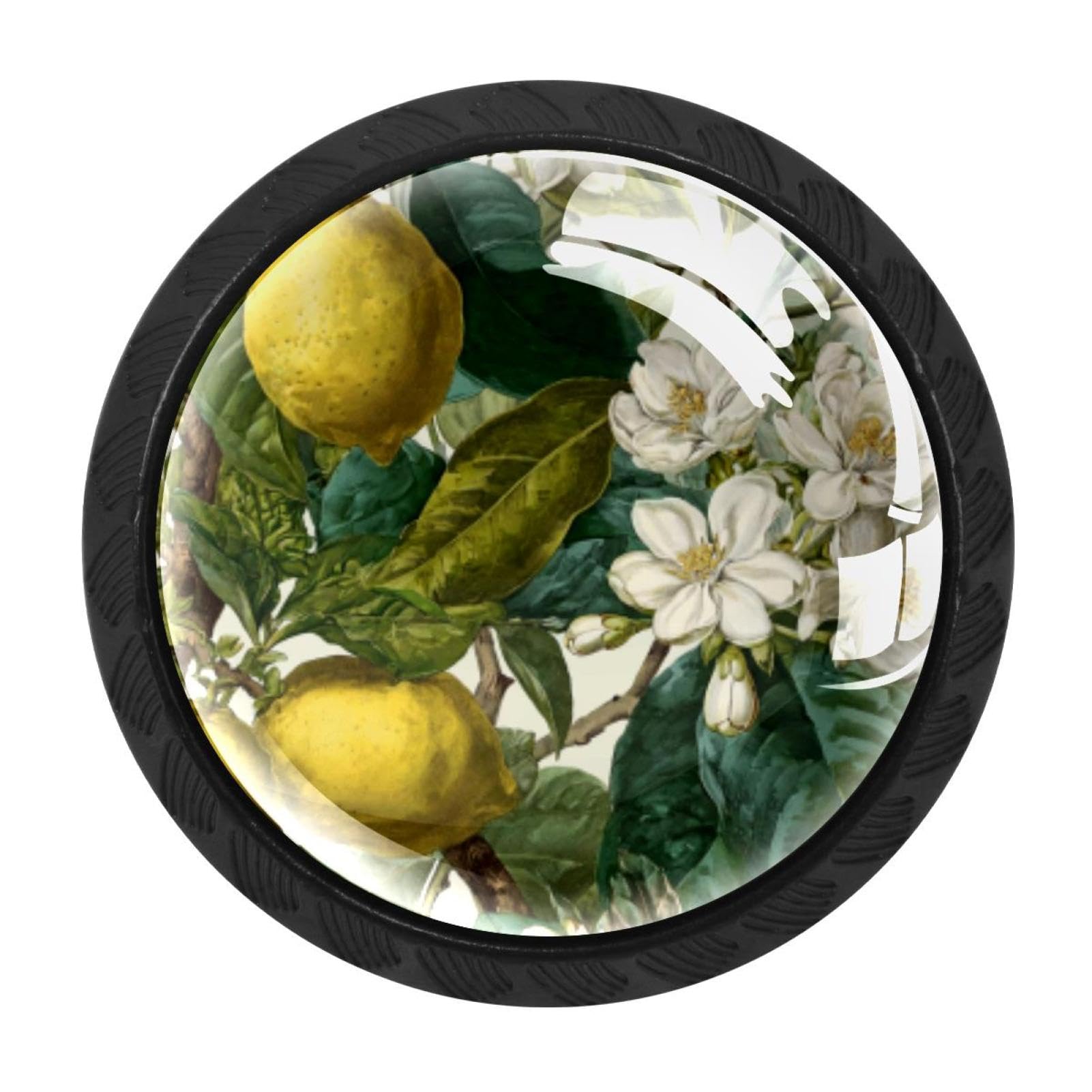 CHENZZZZ 4 PCS Flower Leaf and Lemons, Yellow Green WHI (1) Crystal Glass Cabinet Knob Drawer Pull Handle for Kitchen Cupboard Dresser Wardrobe etc