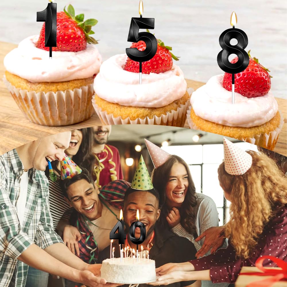 30th Birthday Candles, Black Number Candles, 3D Design Cake Topper, Happy Birthday Cake Candles for Men Women Birthday Party Anniversary Celebration Wedding Anniversary Supplies Decoration Theme Party