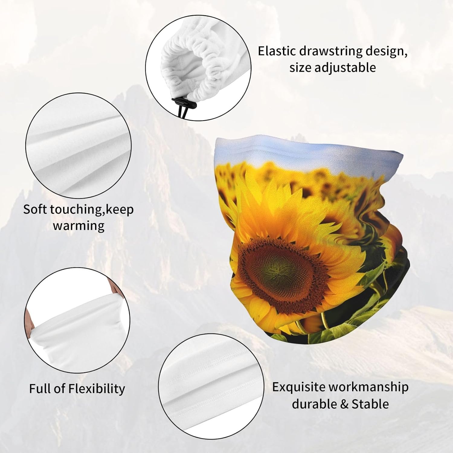 Winter Neck Warmer for Men Women, Yellow Sunflower Field Neck Gaiter UV Sun Protection Face Mask Windproof Cold Weather Face Cover Thermal Ski Mask Scarf for Outdoor Sports Bandana