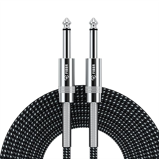 FIBBR 6.35mm to 6.35mm Stereo Audio Cable 2M, Straight 1/4" TRS Audio Guitar Male Jack Instrument Lead with Nylon Braided for Electric Guitar, Bass, Amplifier, Mixer, Keyboard, Speaker