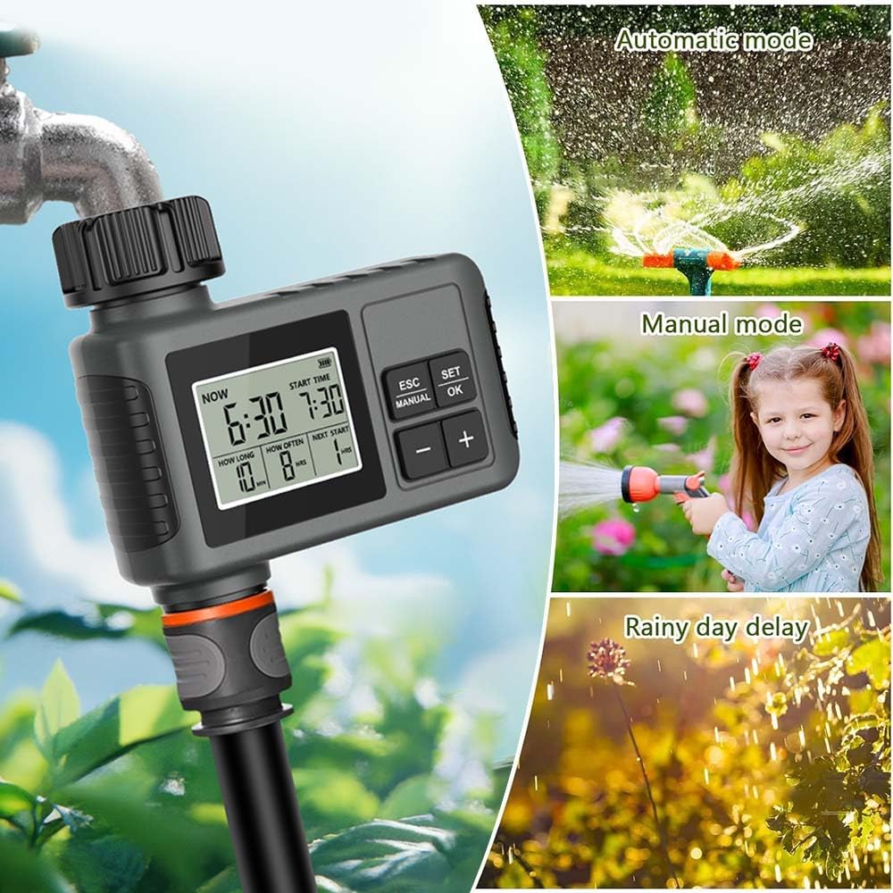 Bewässerungscomputer,Zeitschaltuhr Bewässerung,Bewässerungsuhr,Bewässerungssteuerung Programmierbarer,IPX5 Wasserdicht,Wasser Zeitschaltuhr für Garten Rasen