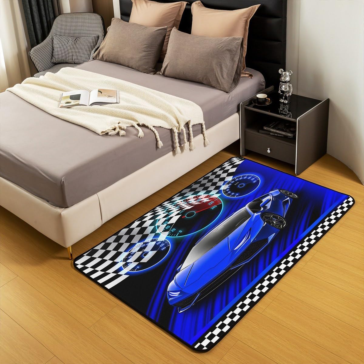 Feelyou Blue Race Car Indoor Floor Mat Kids Boys Girls Area Rug 3x5 Extreme Sports Living Room Rugs Teen Ultra Soft Speed Sports Car Accent Rug Cool Car Decorative Rug Racing Car Doormats Floor Mat