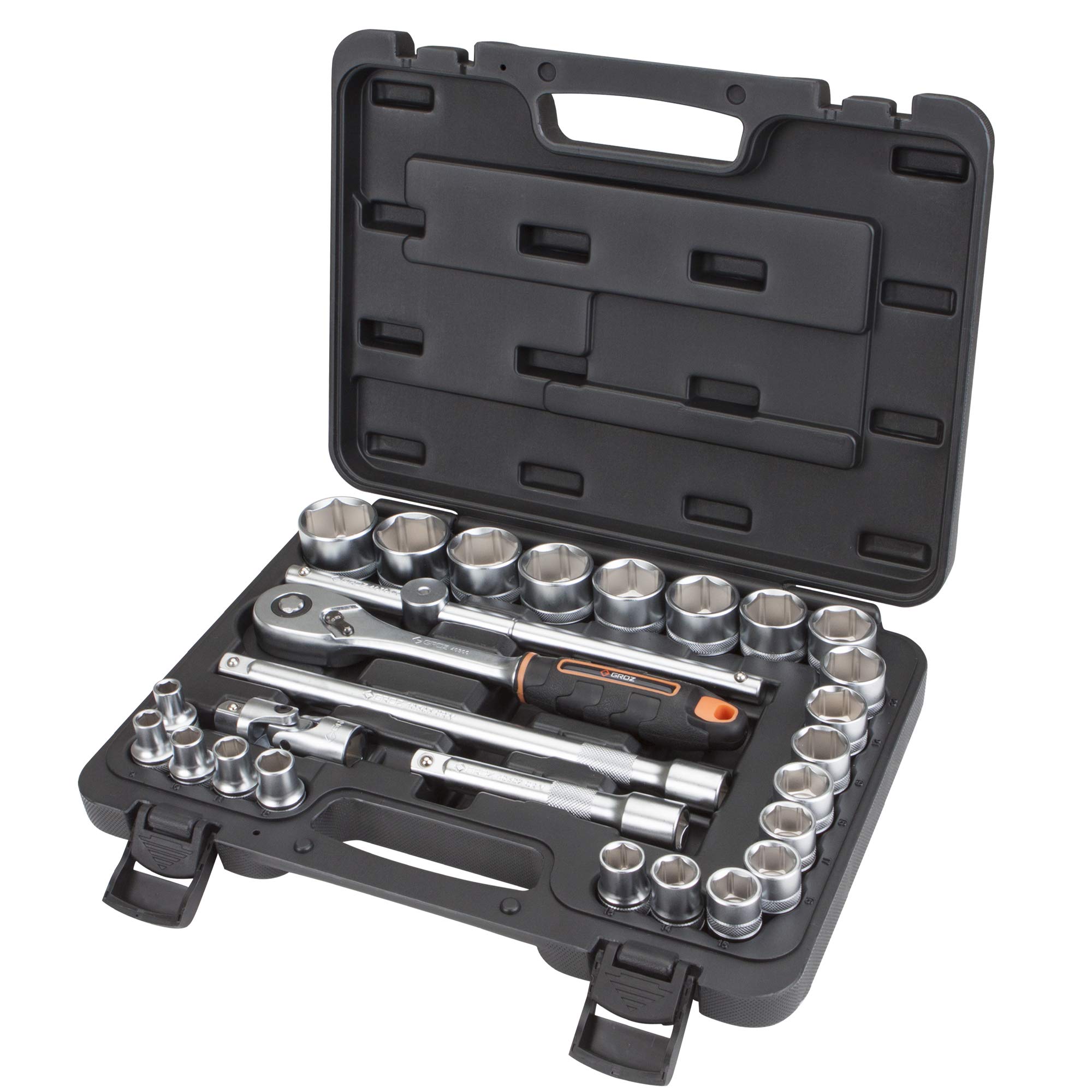 Groz 27 pcs 1/2 inch Socket Tool Kit for Mechanics, Professionals