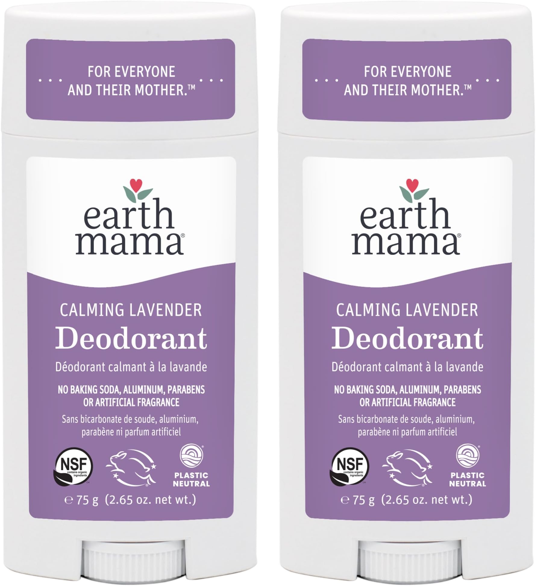 Earth Mama Calming Lavender Deodorant | Safe for Sensitive Skin, Pregnancy and Breastfeeding, Contains Organic Lavender, Calendula and Coconut Oil, Baking Soda and Aluminum Free, 2.65-Ounce (2-Pack)