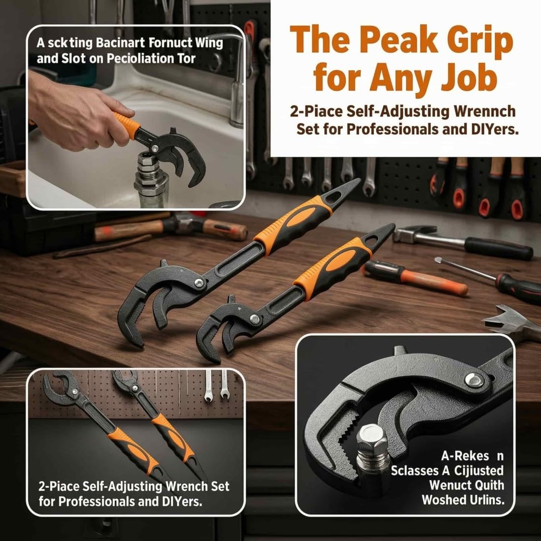 Llave Universal Que Ahorra Esfuerzo, Llave Multiusos Ajustable autoblocante, Llave para Tubos con Mango ergonómico Antideslizante, para fontanería y Uso en caravanas (Rojo, L)