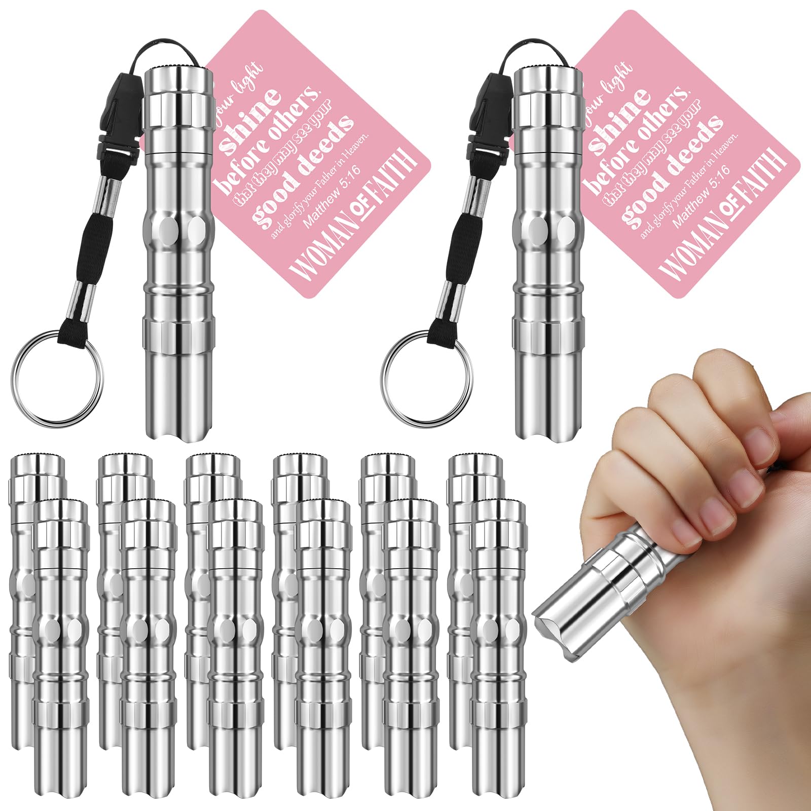Tujoe 12 Sets Mother's Day Gifts Christian Gift for Women Bulk Woman of Faith Flashlight Keychains with Bible Verse Card Religious Gifts Inspirational