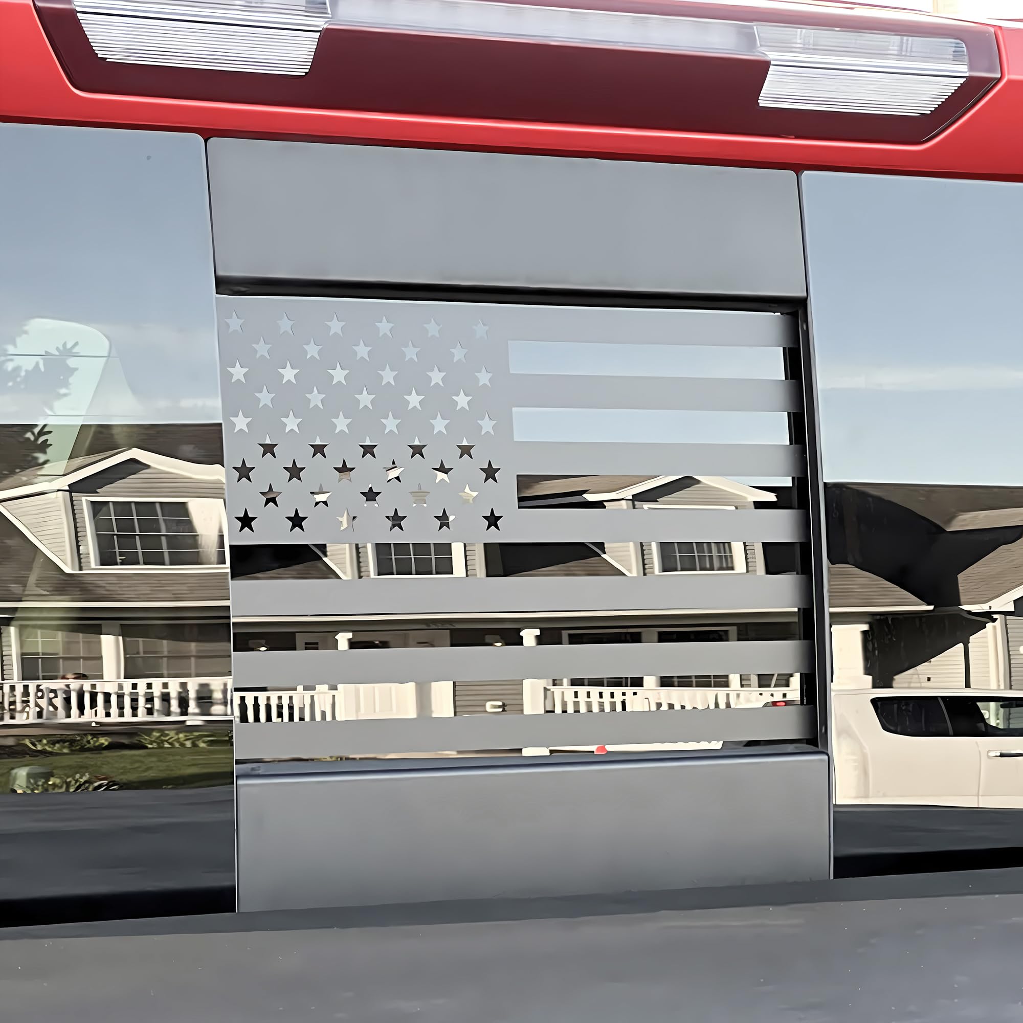 Alicatong Fits Chevy Silverado and GMC Sierra 2004-2016 2017 2018 Rear Back Middle Window American USA Flag Vinyl Decal Matte Black 1PCS Solid