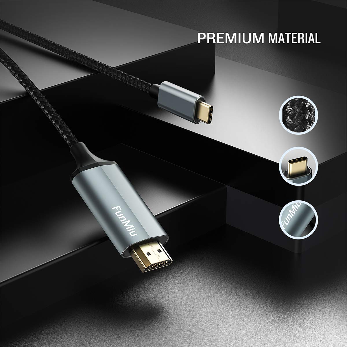 USB C to HDMI Cable, [4K, High-Speed] USB Type C to HDMI Cable for Home Office, [Thunderbolt 3/4 Compatible] for MacBook Pro/Air 2020, iPad Air 4, iPad Pro 2021, iMac, S23, XPS 17, and More-6ft Grey image 2