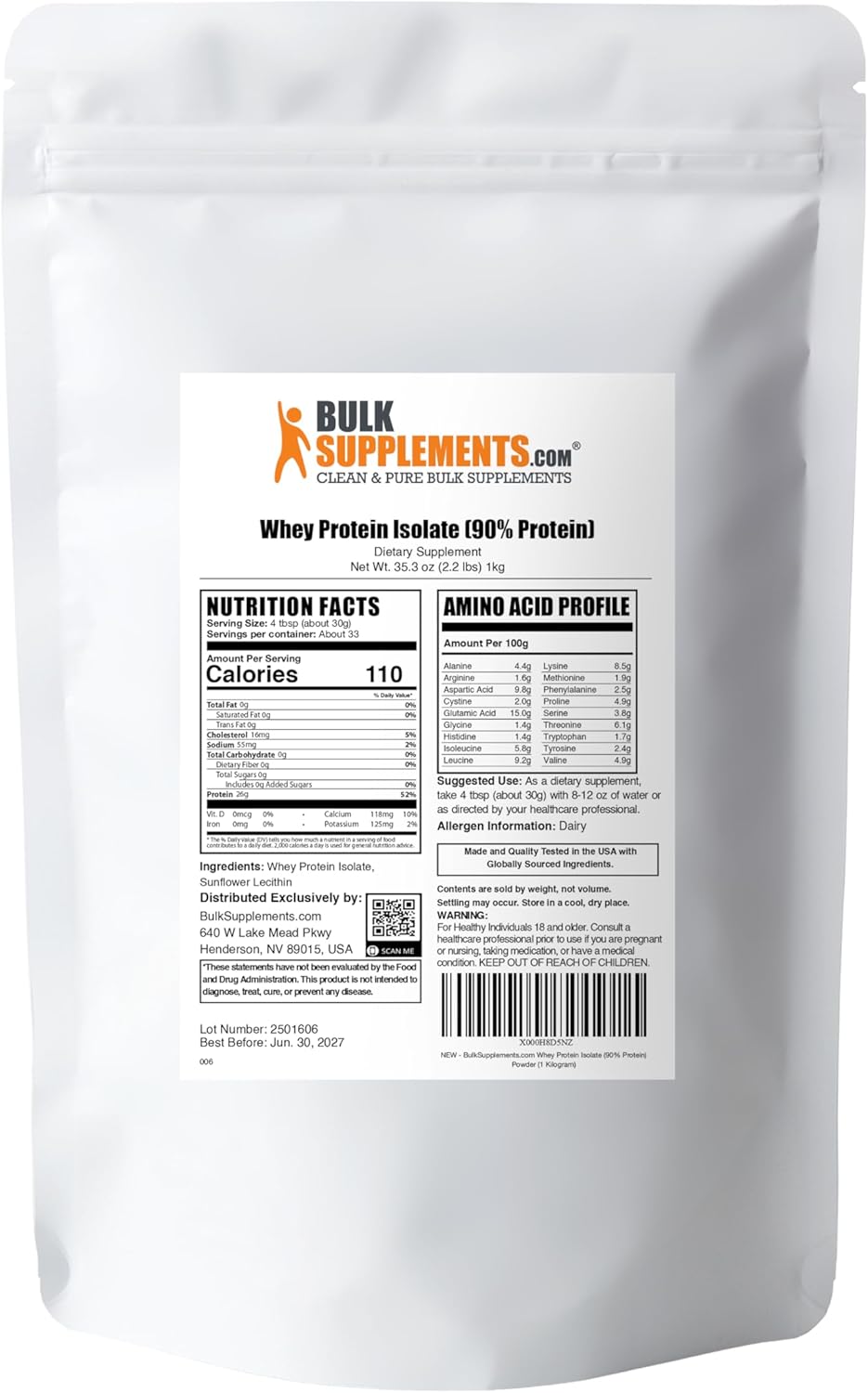 BulkSupplements.com Whey Protein Isolate Powder - Unflavored Whey Protein Powder, Nutritional Supplement - Gluten Free, 30g per Serving, 1kg (2.2 lbs) (Pack of 1) - Image 7