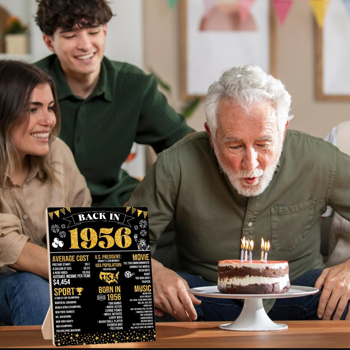 Black 70th Birthday Party Decorations,1956 Birthday Decorations,Back in 1956 Poster Wood Sign With Stand,70 Year Old Party Supplies for Women Men, 70th Anniversary Decor for Display Holder Table - Image 6