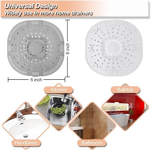 Miniatura 25 de Recolector de cabello cuadrado con ventosas para desagüe, tapón de silicona para ducha, fuerte adhesión, fácil de instalar para baño, tina y cocina