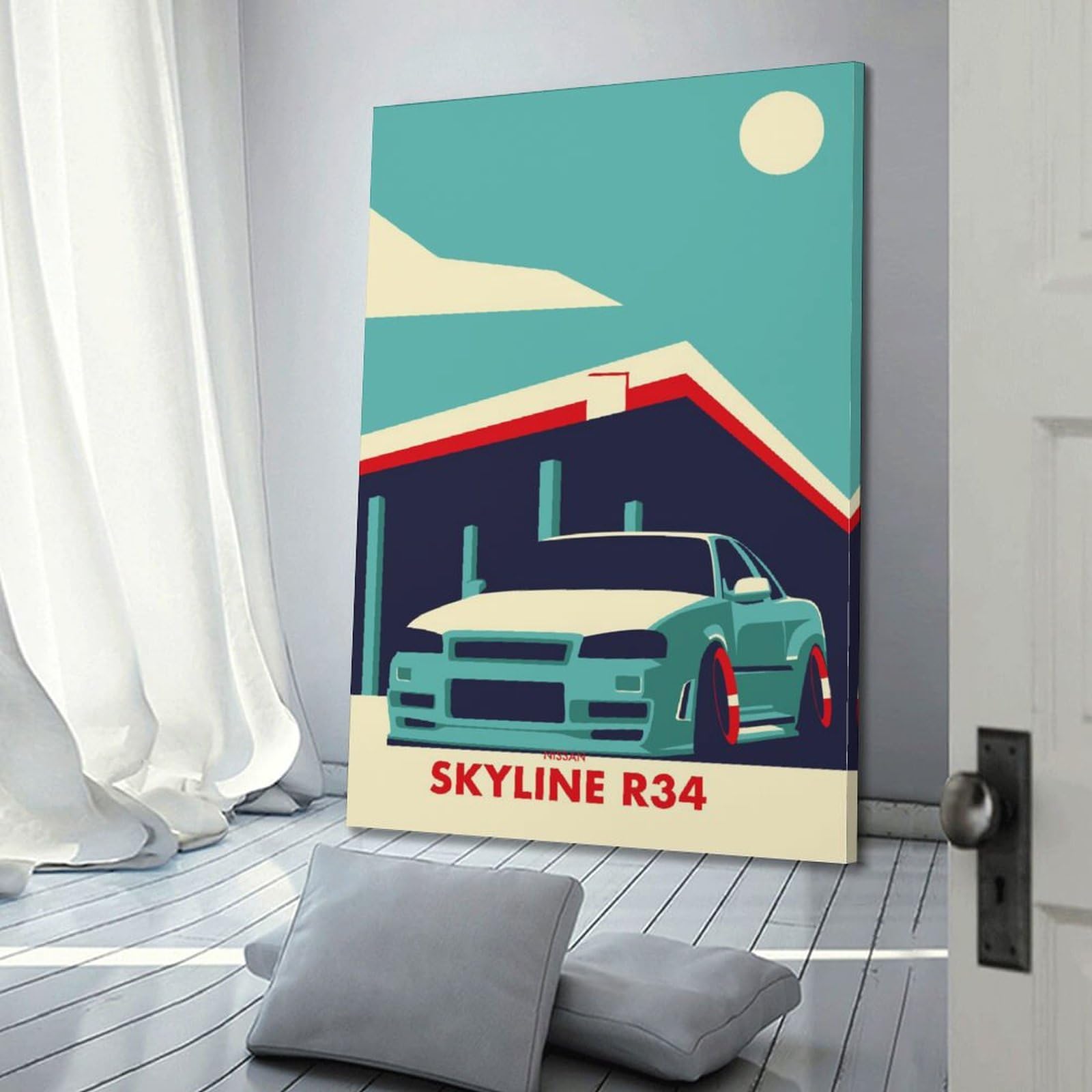 Poster Su Tela JDM R35 R34 30x45 Cm Con Cornice - Quadro Auto Giapponesi Per Camera E Garage