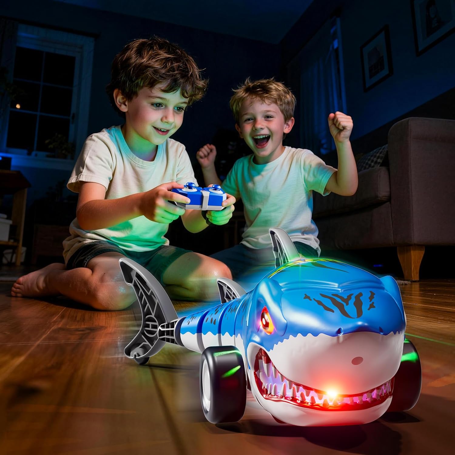 Remote Control Car Shark Toys for Kids Ages 3-5 5-7 8-10, 2.4GHz RC Cars Simulation Robot Toy with Lights, Outdoor 360° Rotating Swinging Tail, Birthday Gifts Girls Boys Toddlers Aged 3 4 5 6