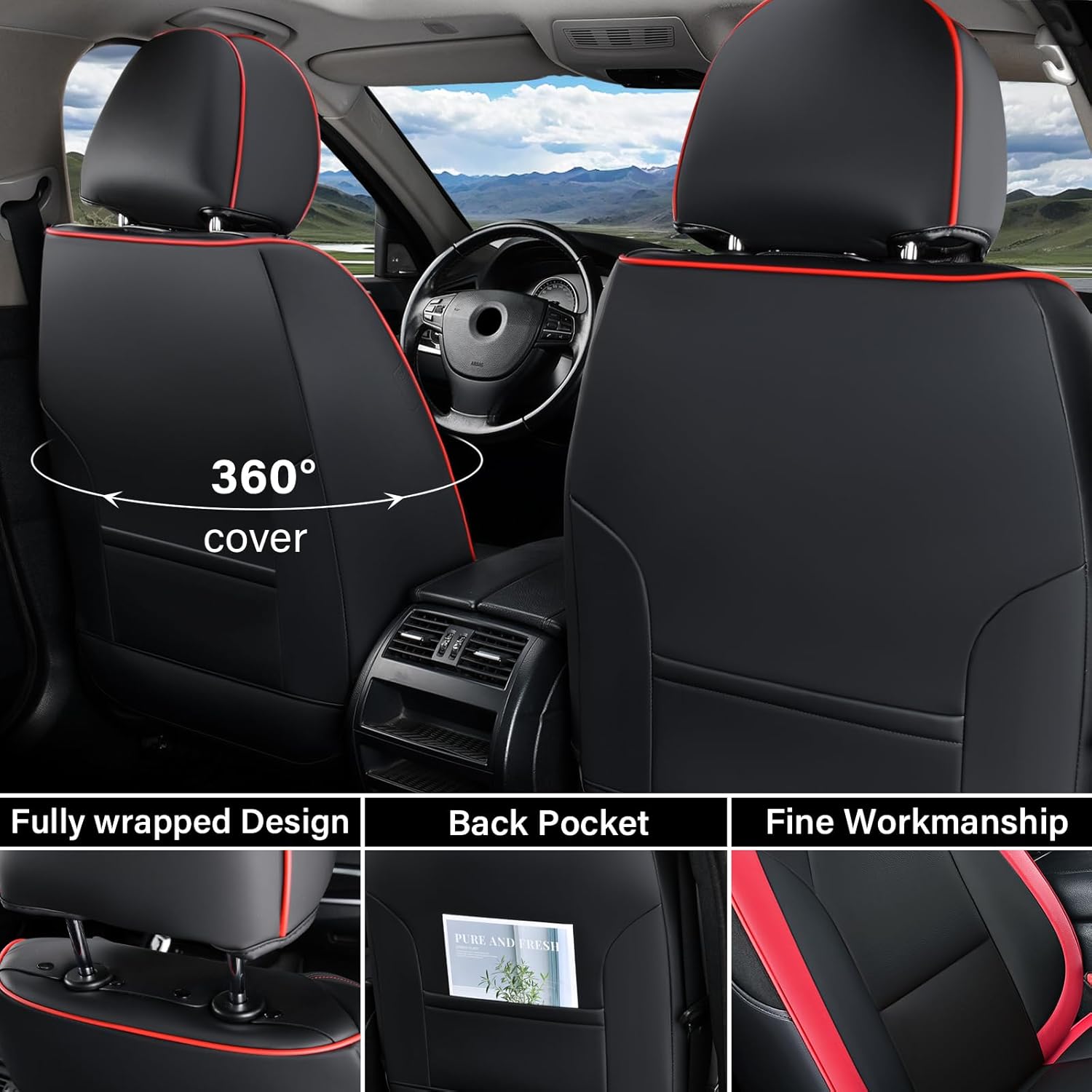 Coverado Leather Seat Covers Full Set for Ford F150, Custom Fit Automotive Seat Covers for 2015-2026 F150 and 2017-2026 F250, F350, F450 (Red)