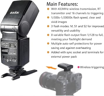 Godox TT520II Universal Hot Shoe Wireless Transmission Flash Speedlite