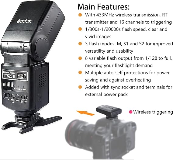 Godox TT520II Universal Hot Shoe Wireless Transmission Flash Speedlite