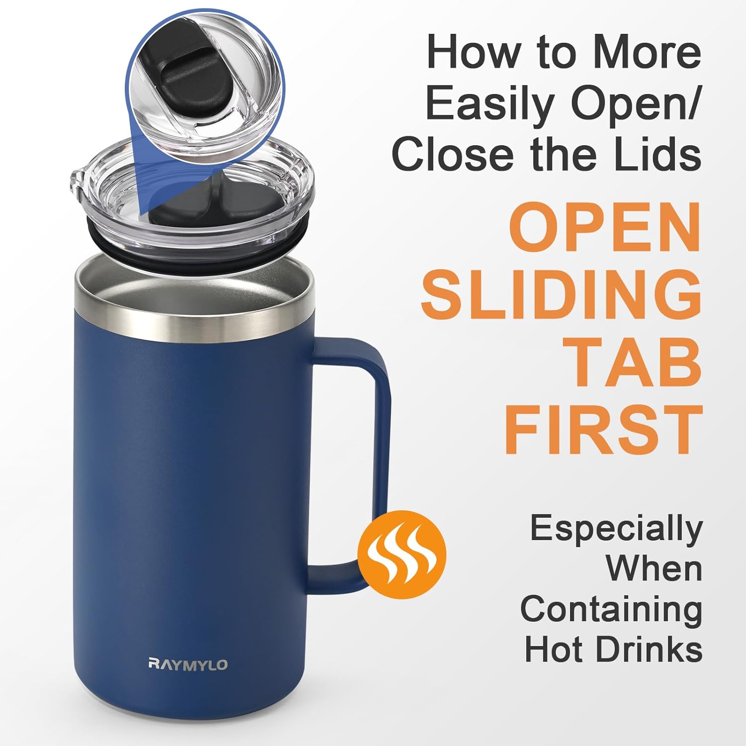 Insulated Coffee Mug 24 oz, Double Wall Stainless Steel Coffee Mug with Lids, Leak-Proof & Detachable Slider Lid for Thorough Clean, Keeps Coffee Cold for 9 Hrs, Suitable for Camp Home Office - Image 8