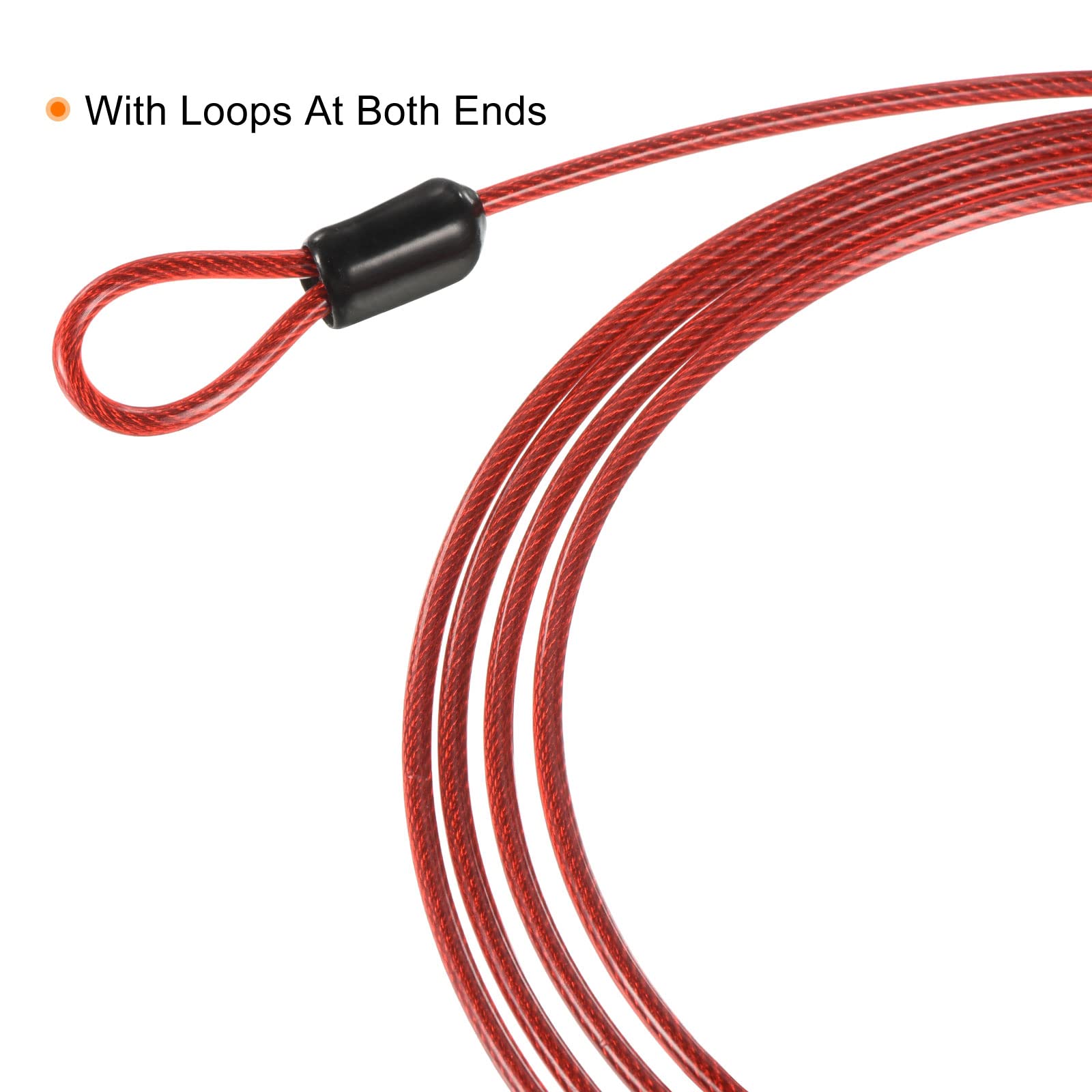 PATIKIL Security Steel Cable 2.5mm x 1m/3.28ft Coated Luggage Lock Wire Rope with Double Loop Red, 2.5mmx1m - Image 4