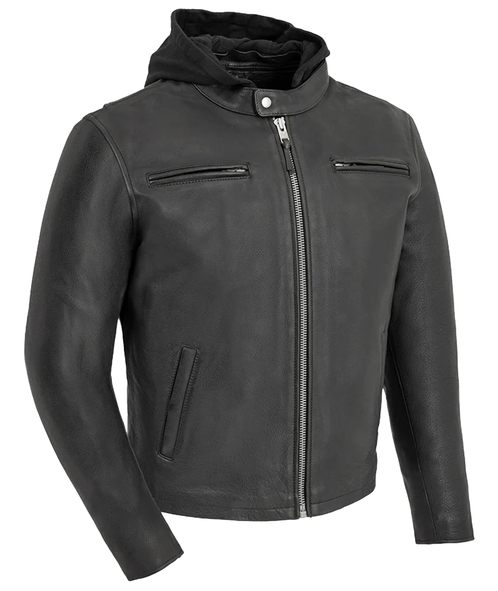 First Mfg Co - Street Cruiser - Mens Motorcycle Biker Riding Black Leather Jacket Action Back Armor Pockets