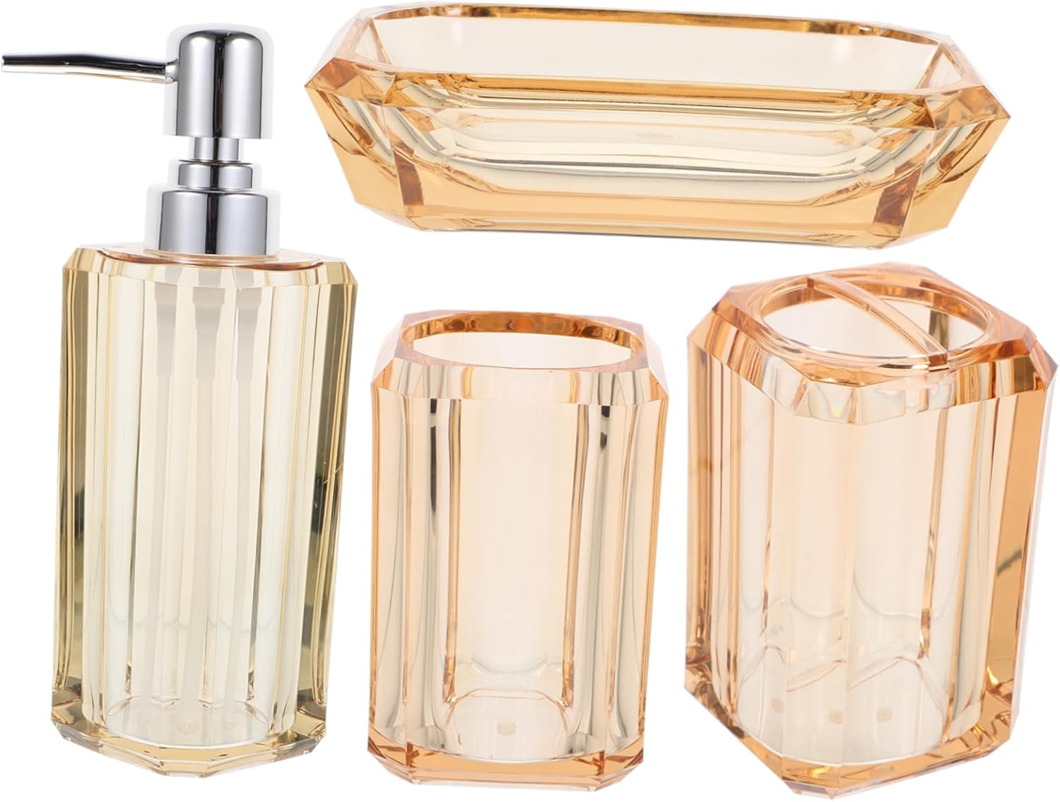 4 Piece Bathroom Toiletry Set Soap Dispenser Brush Holder Toothbrush Cup Lotion Bottle