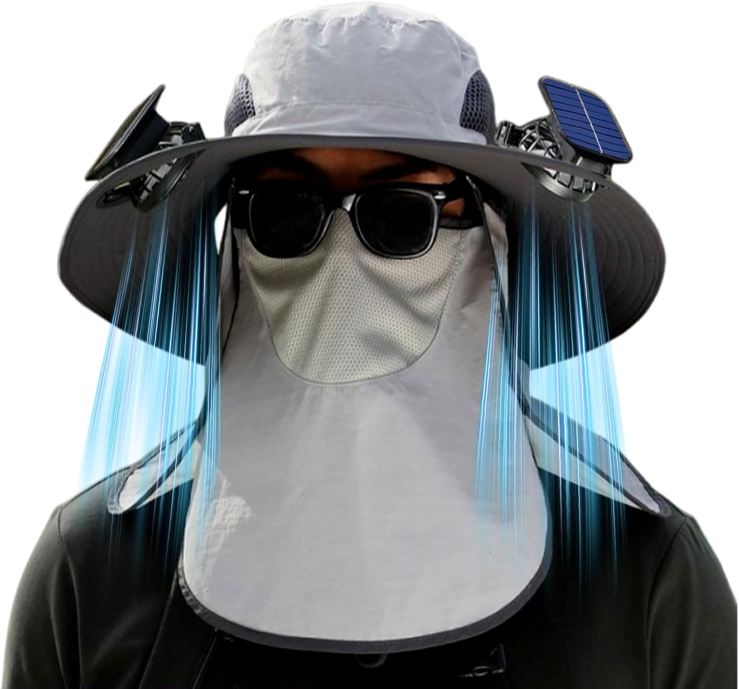 Fashion Solar Fan Hat, 3-in-1 Detachable Fan Hat, with Removable Neck Cap and Face Mask, for Camping Hiking Fishing