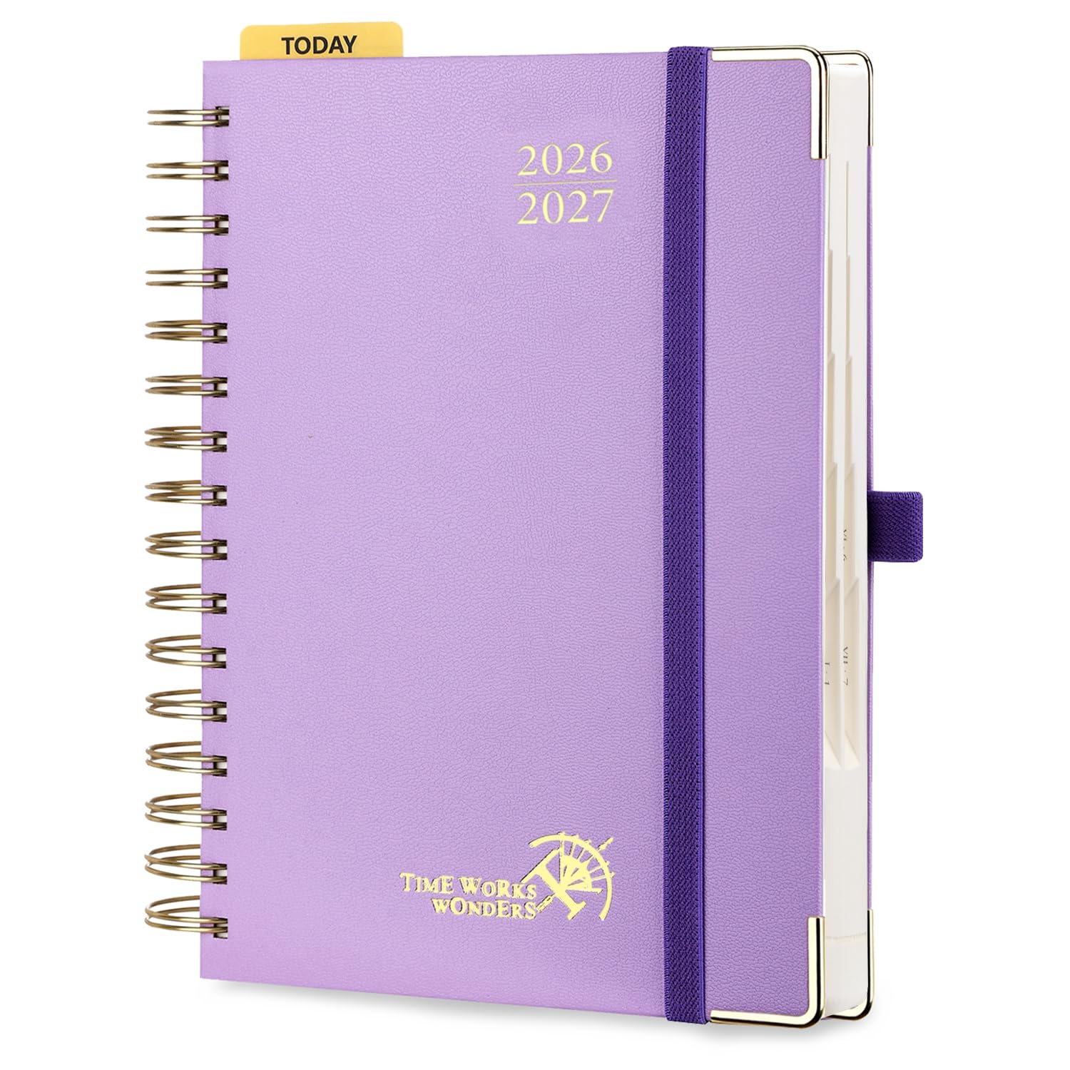 POPRUN Agenda Giornaliera 2026 2027 A5 Spirale, Daily Planner 21,5 x 14,5 cm 1 Giorno 1 Pagina da Ago.2026 a Lug.2027 con Schede Mensili, Carta Spessa da 80 GSM, Viola Chiaro