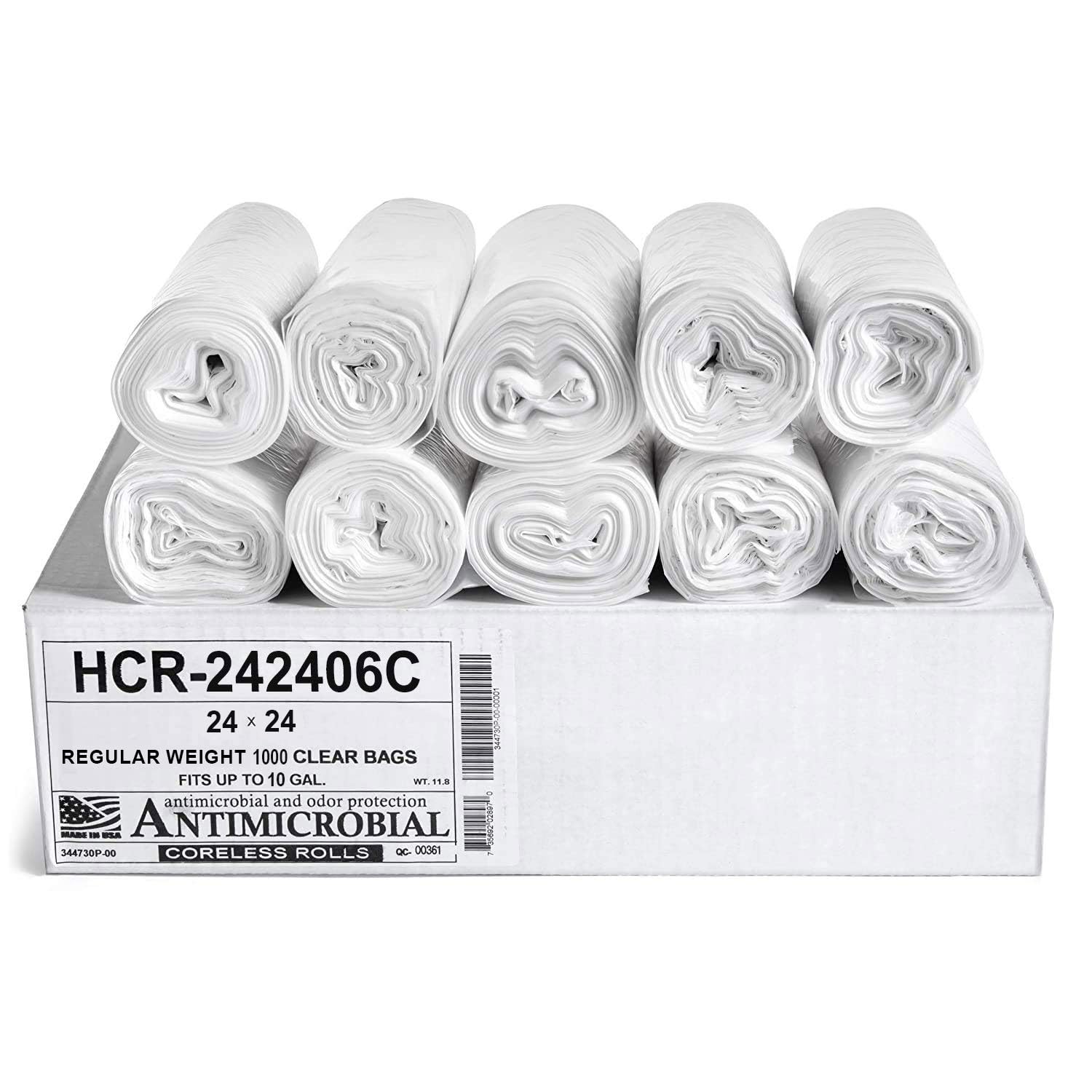 Aluf Plastics HCR-242406C High Density Star Sealed Coreless Roll Food Packaging Bags, 7 gal, Polyethylene, 24'' x 24'', Clear, Recycling Period (Pack of 1000)
